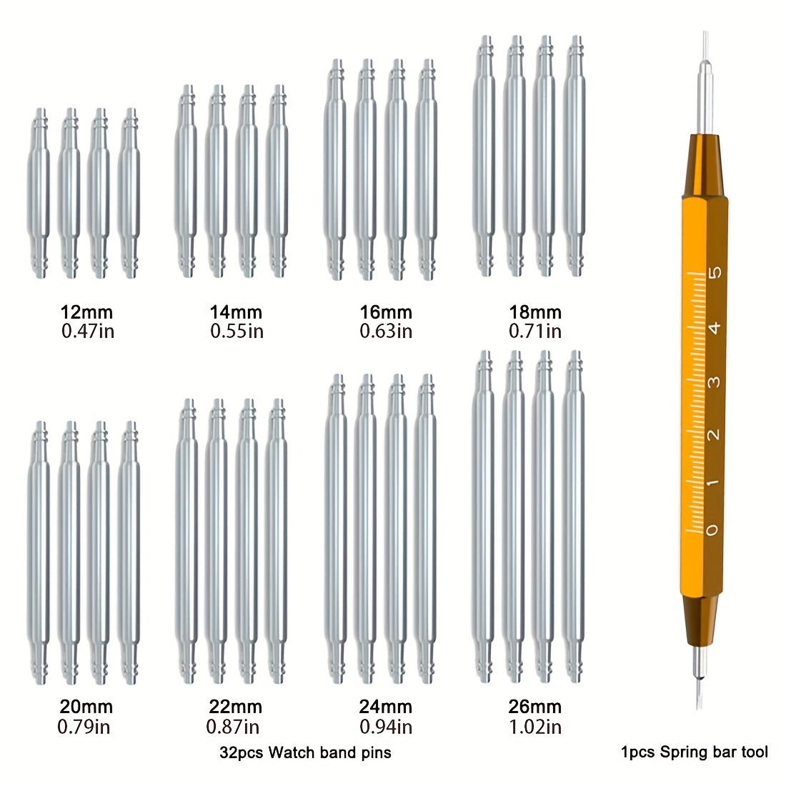 33pcs Ultimate Watch Strap Replacement Tool Kit - Includes Spring Bar Tool and 32pcs Heavy Duty Stainless Steel Watch Band Pins for Easy Installation and Removal - Perfect Gift for Watch Enthusiasts and ProfessionalsPN05256