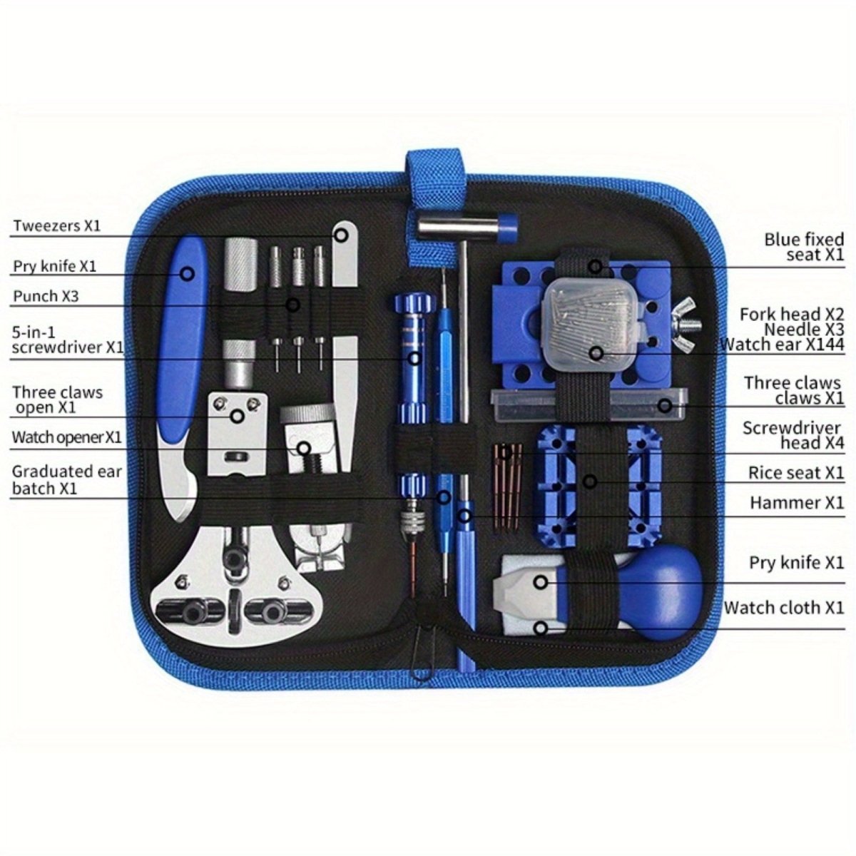 208pcs Professional Watch Repair Tool Kit - Stainless Steel Watch Battery Replacement Set with Spring Bar & Band Link Pin Tools, Case Opener, Screwdrivers, Tweezers - Carrying Case IncludedYA120211