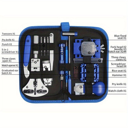 208pcs Professional Watch Repair Tool Kit - Stainless Steel Watch Battery Replacement Set with Spring Bar & Band Link Pin Tools, Case Opener, Screwdrivers, Tweezers - Carrying Case IncludedYA120211