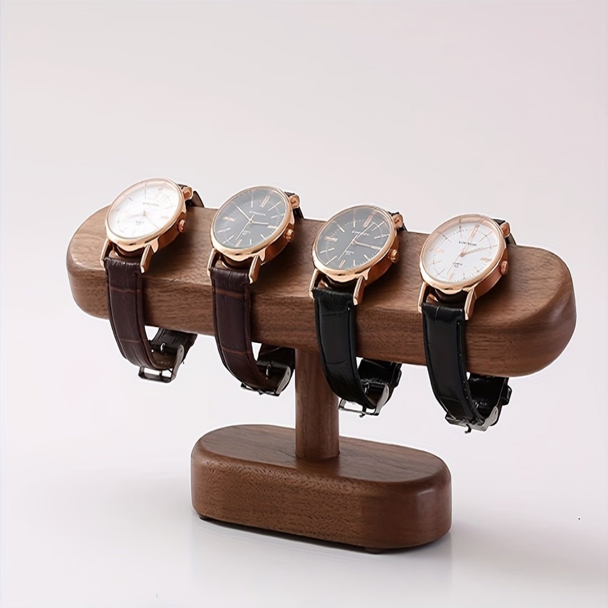 1pc Premium Solid Wood Oval Watch Display Stand - Elegant Desk Organizer for Watches with Unique Closure Mechanism, Crafted with Refined Walnut WoodPU214990