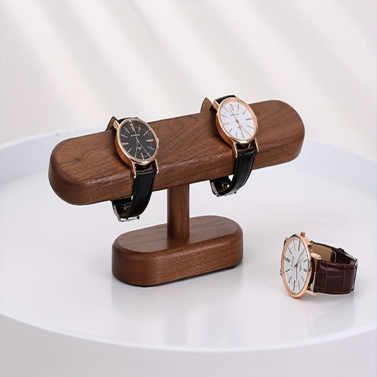 1pc Premium Solid Wood Oval Watch Display Stand - Elegant Desk Organizer for Watches with Unique Closure Mechanism, Crafted with Refined Walnut WoodPU214990