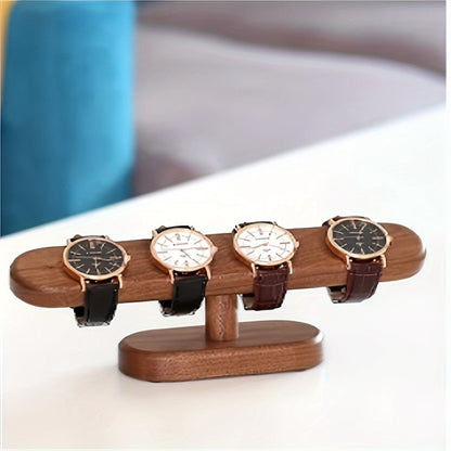 1pc Premium Solid Wood Oval Watch Display Stand - Elegant Desk Organizer for Watches with Unique Closure Mechanism, Crafted with Refined Walnut WoodPU214990