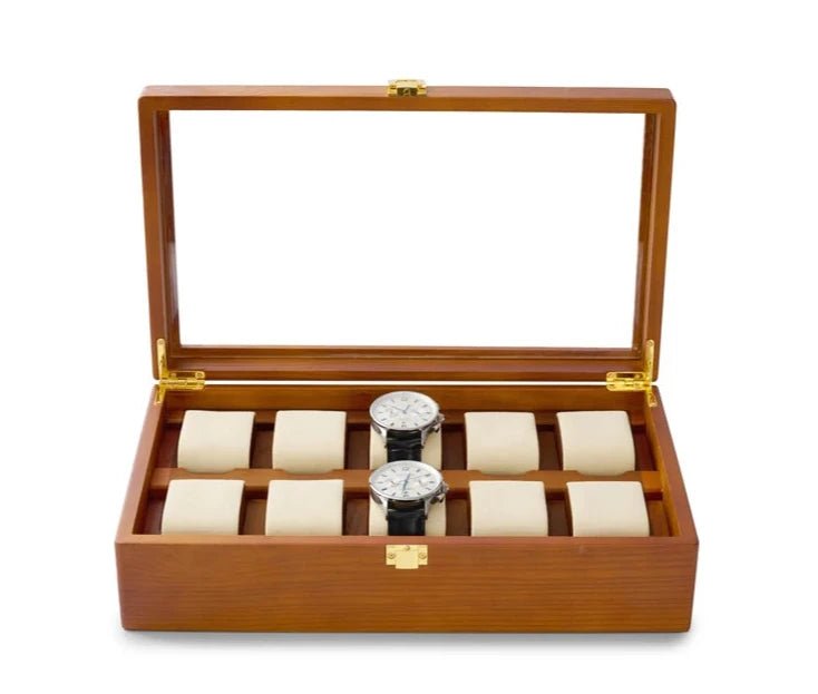 Oirlv 10 Grids Watch Box Organizer Acrylic Cover Dustproof Solid Wood Watch Case Storage Box For Watches Wood Watch Storage Box