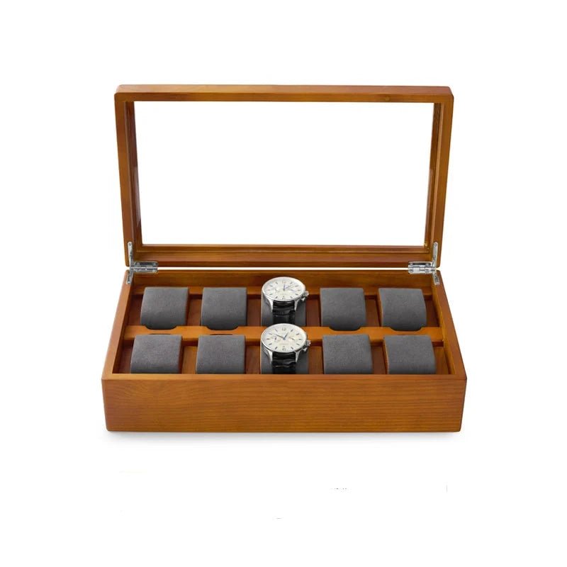 Oirlv 10 Grids Watch Box Organizer Acrylic Cover Dustproof Solid Wood Watch Case Storage Box For Watches Wood Watch Storage Box