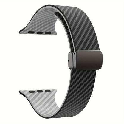 Carbon Fiber Pattern Magnetic Clasp Silicone Bands for Apple Watch Series 1 - 9/SE/Ultra, Universal Fit for 38mm to 49mm Models - Fashionable Two - Tone StrapEL101793