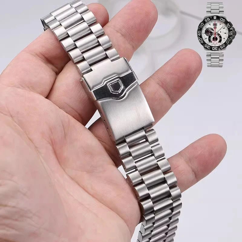 Etiket heuer F1 için katı paslanmaz çelik kordonlu saat saat kayışı düz uç Push Button dağıtım toka erkek bilezik 20mm 22mm