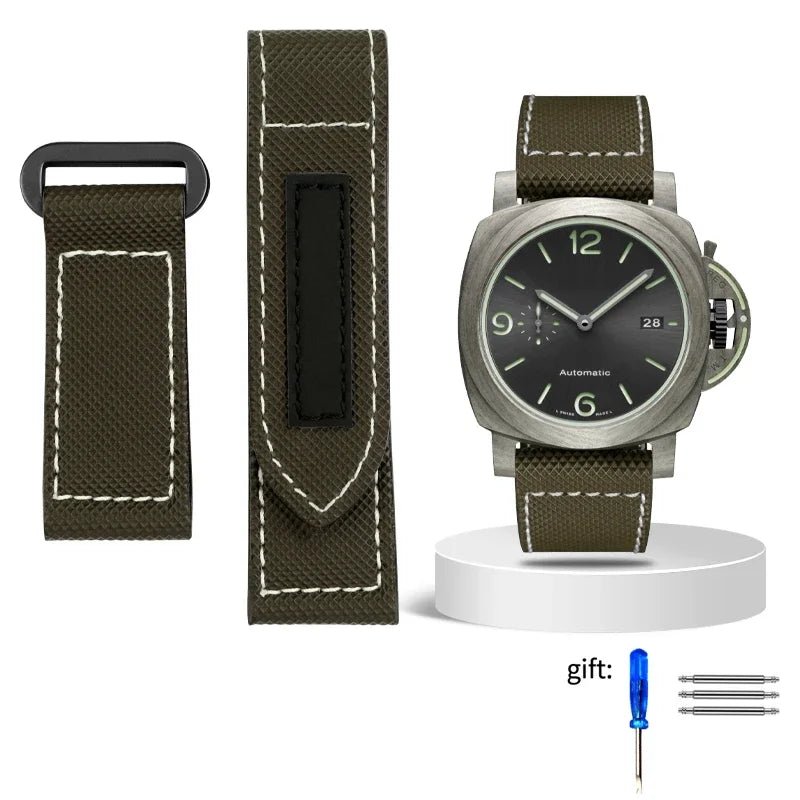 24mm High Quality Nylon Fabric Watch Band Fit for Panerai Luminor PAM01118 Army green Canvas Genuine Leather Strap Bracelet200000049:200966040#Army green - black;200000051:100016946#26mm