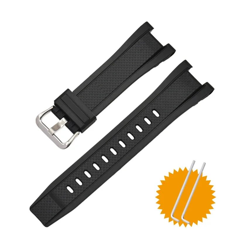 Cinturino in gomma 26*14 per Casio GST Series GST - 210/W300/400G/B100 cinturino in Silicone impermeabile cinturini da uomo accessori200000049:16146268#Black - silver Buckle;200000051:100016944#26X14mm