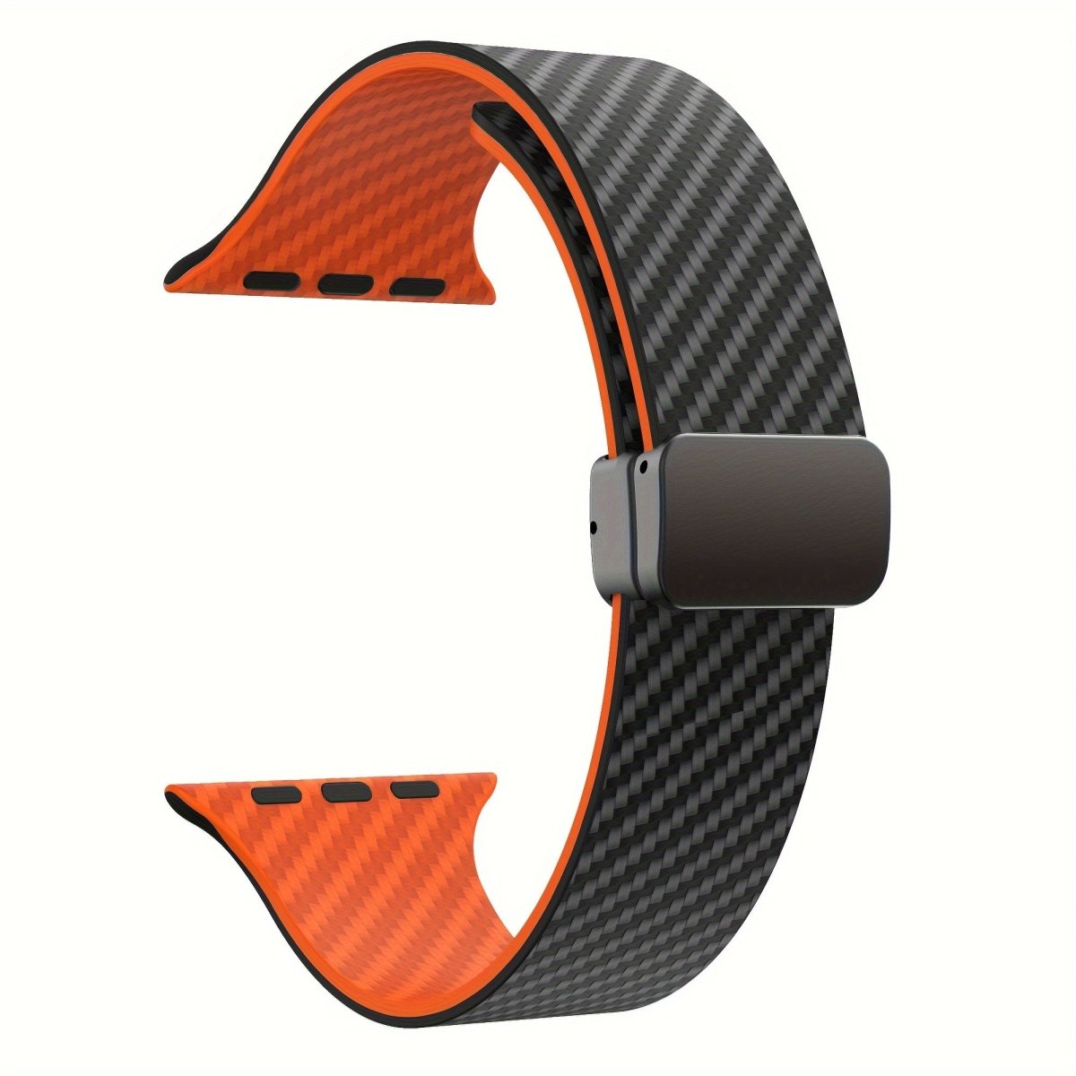 Carbon Fiber Pattern Magnetic Clasp Silicone Bands for Apple Watch Series 1 - 9/SE/Ultra, Universal Fit for 38mm to 49mm Models - Fashionable Two - Tone StrapEL101793