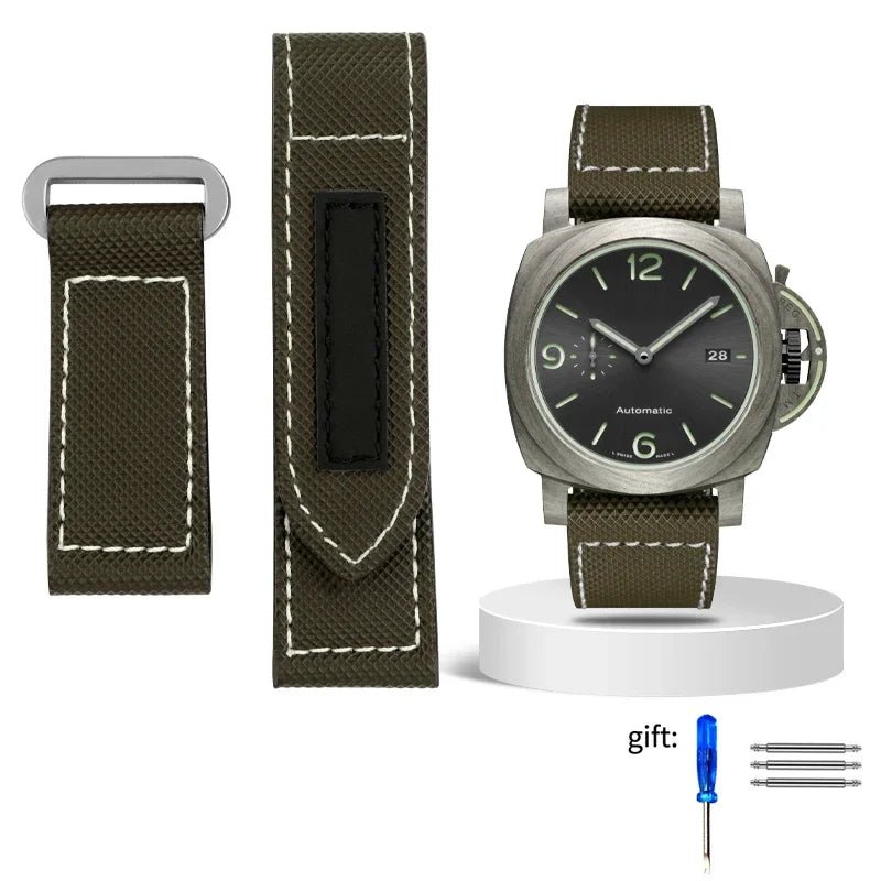 24mm High Quality Nylon Fabric Watch Band Fit for Panerai Luminor PAM01118 Army green Canvas Genuine Leather Strap Bracelet200000049:201449058#Blue white silver;200000051:100016946#26mm