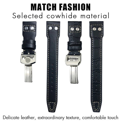 High Quality Real Leather Rivets Watchband Fit for IWC SPITFIRE Big Pilot's Watch TOP GUN IW5009 Cowhide Strap