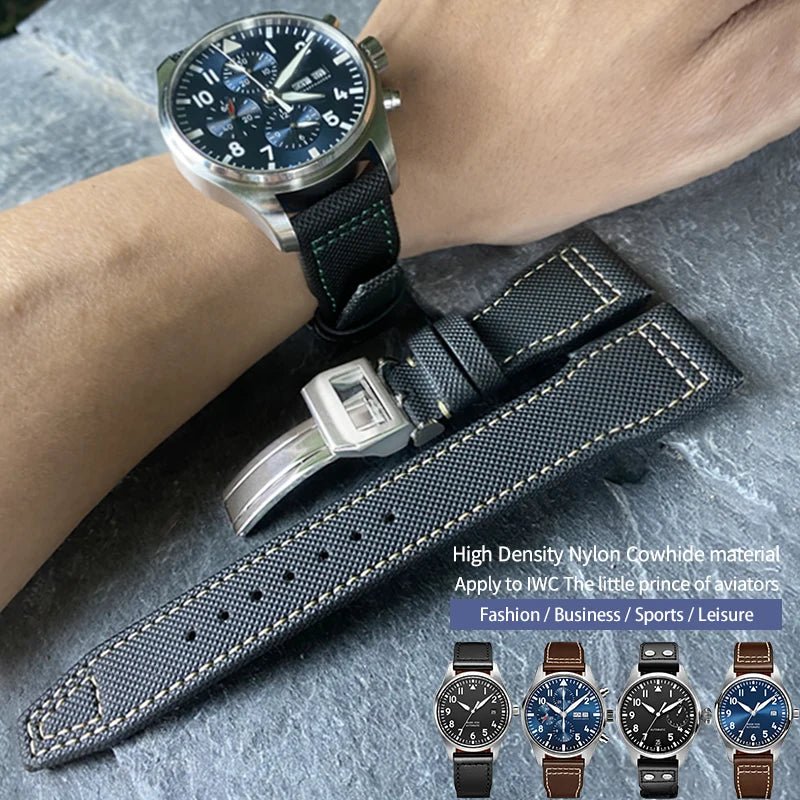 High quality Calfskin Leather Nylon Watch strap Fit for IWC Pilot SPITFIRE MARK18 Portofino TOP GUN IW3777 Watchband