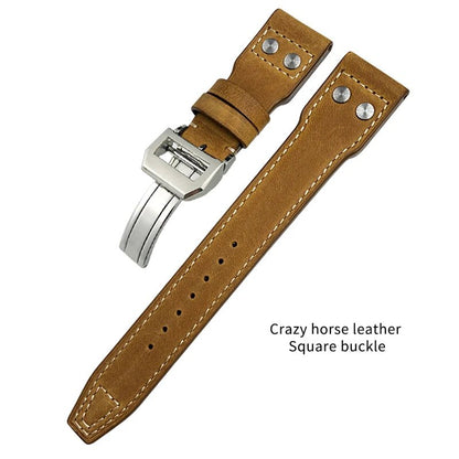 High Quality Real Leather Rivets Watchband Fit for IWC SPITFIRE Big Pilot's Watch TOP GUN IW5009 Cowhide Strap