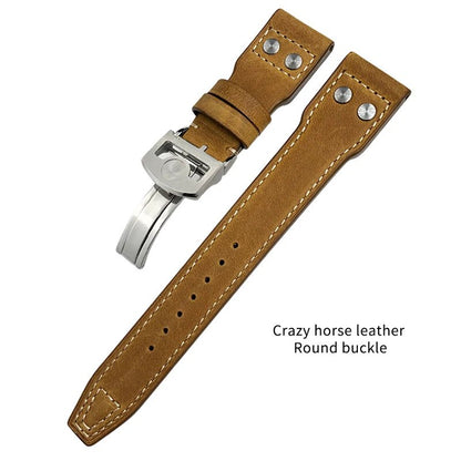 High Quality Real Leather Rivets Watchband Fit for IWC SPITFIRE Big Pilot's Watch TOP GUN IW5009 Cowhide Strap