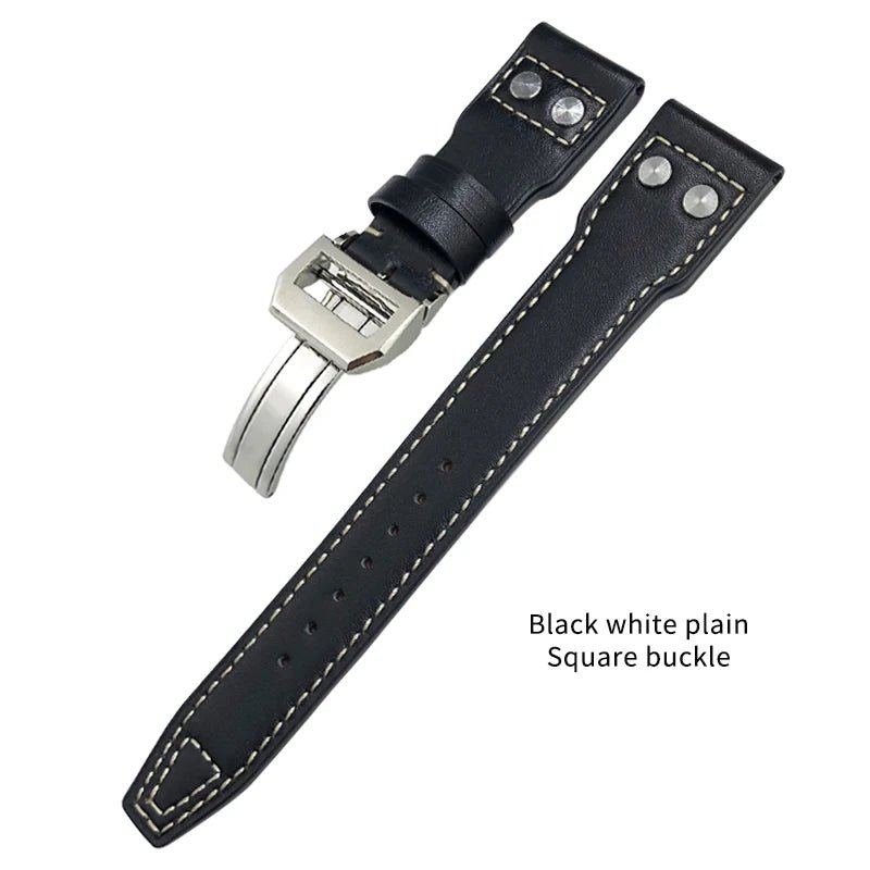 High Quality Real Leather Rivets Watchband Fit for IWC SPITFIRE Big Pilot's Watch TOP GUN IW5009 Cowhide Strap