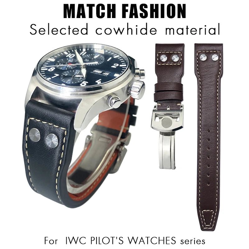 High Quality Real Leather Rivets Watchband Fit for IWC SPITFIRE Big Pilot's Watch TOP GUN IW5009 Cowhide Strap