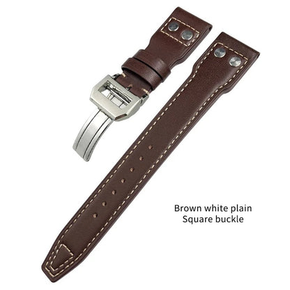 High Quality Real Leather Rivets Watchband Fit for IWC SPITFIRE Big Pilot's Watch TOP GUN IW5009 Cowhide Strap