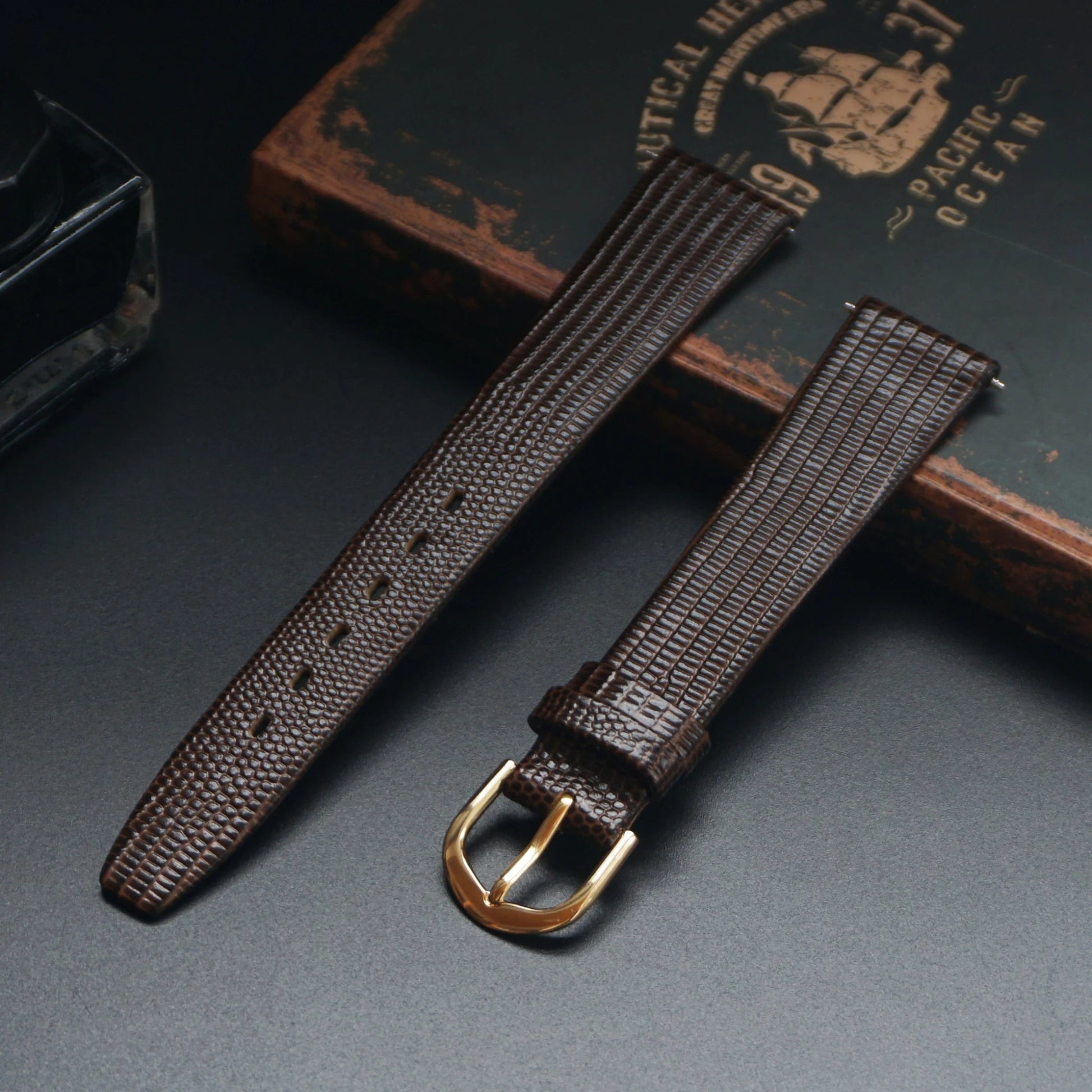 Vintage Watch Strap Lizard Embossed Calf Genuine Leather Thin and Soft Watch Band