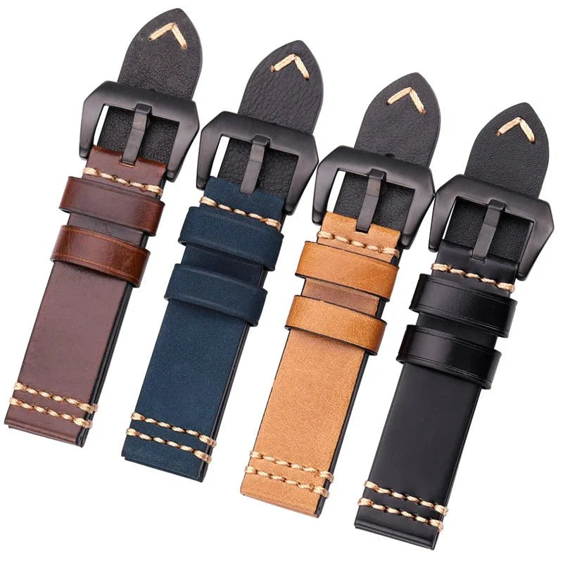 Watchbands Genuine Leather Watch Band Strap 20mm 22mm 24mm Black Brown Blue Yellow Women Men Cowhide Bracelet Accessories