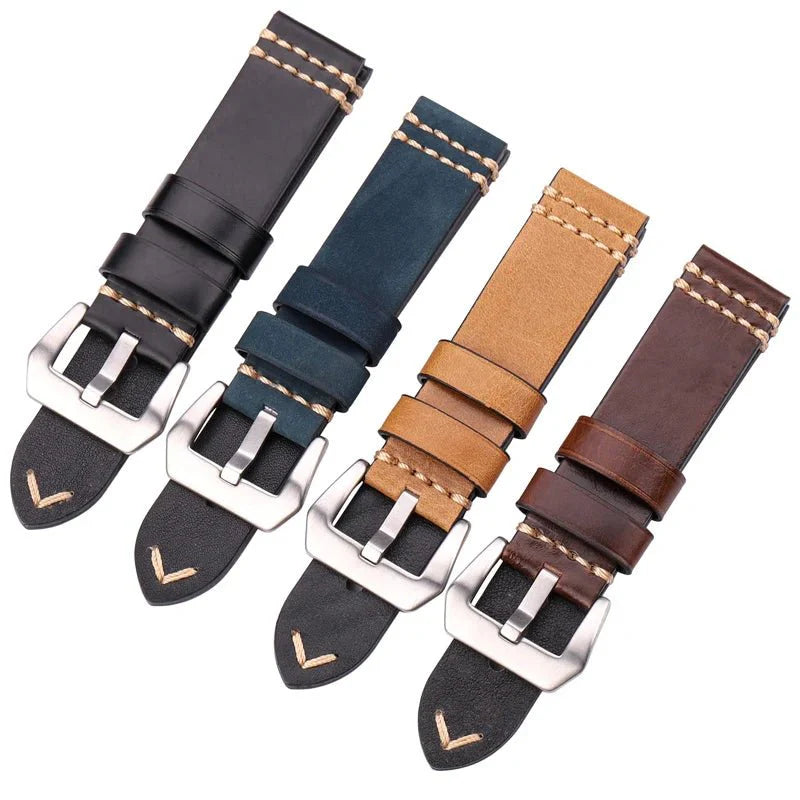 Watchbands Genuine Leather Watch Band Strap 20mm 22mm 24mm Black Brown Blue Yellow Women Men Cowhide Bracelet Accessories