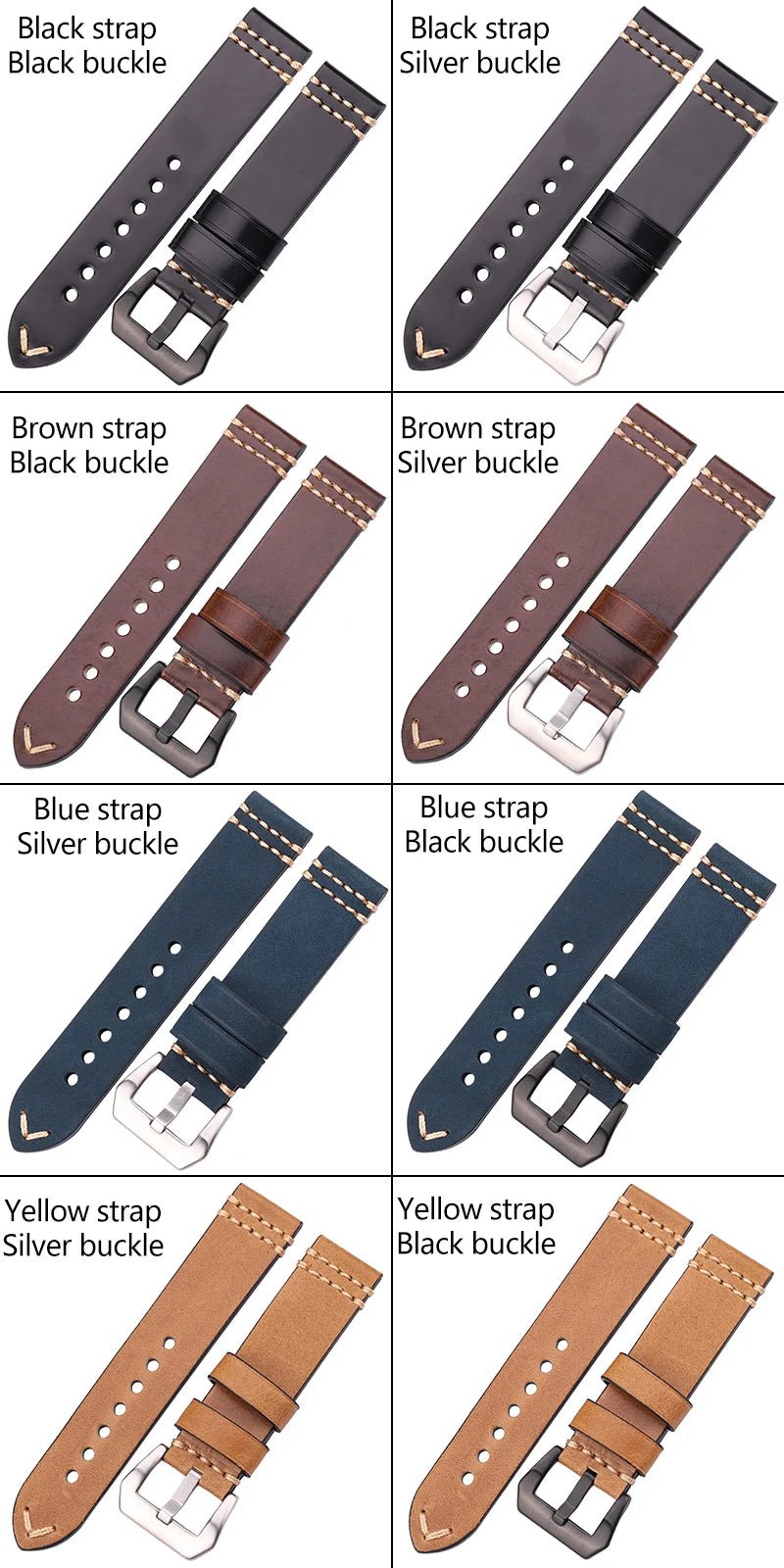 Watchbands Genuine Leather Watch Band Strap 20mm 22mm 24mm Black Brown Blue Yellow Women Men Cowhide Bracelet Accessories