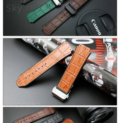 With Tool 19mm Crocodile Pattern Genuine Leather Watchbands for Hublot Yubo Watch Convex Interface Waterproof Accessories