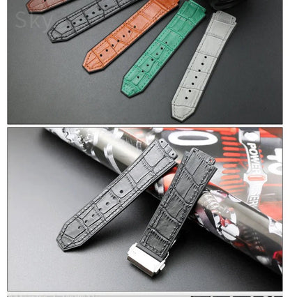 With Tool 19mm Crocodile Pattern Genuine Leather Watchbands for Hublot Yubo Watch Convex Interface Waterproof Accessories