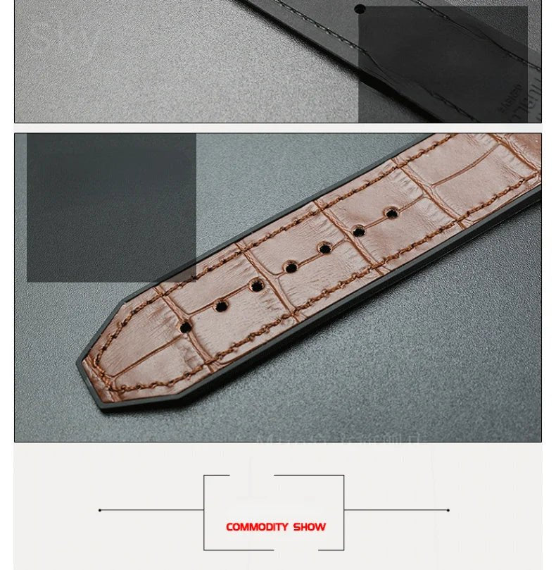 With Tool 19mm Crocodile Pattern Genuine Leather Watchbands for Hublot Yubo Watch Convex Interface Waterproof Accessories