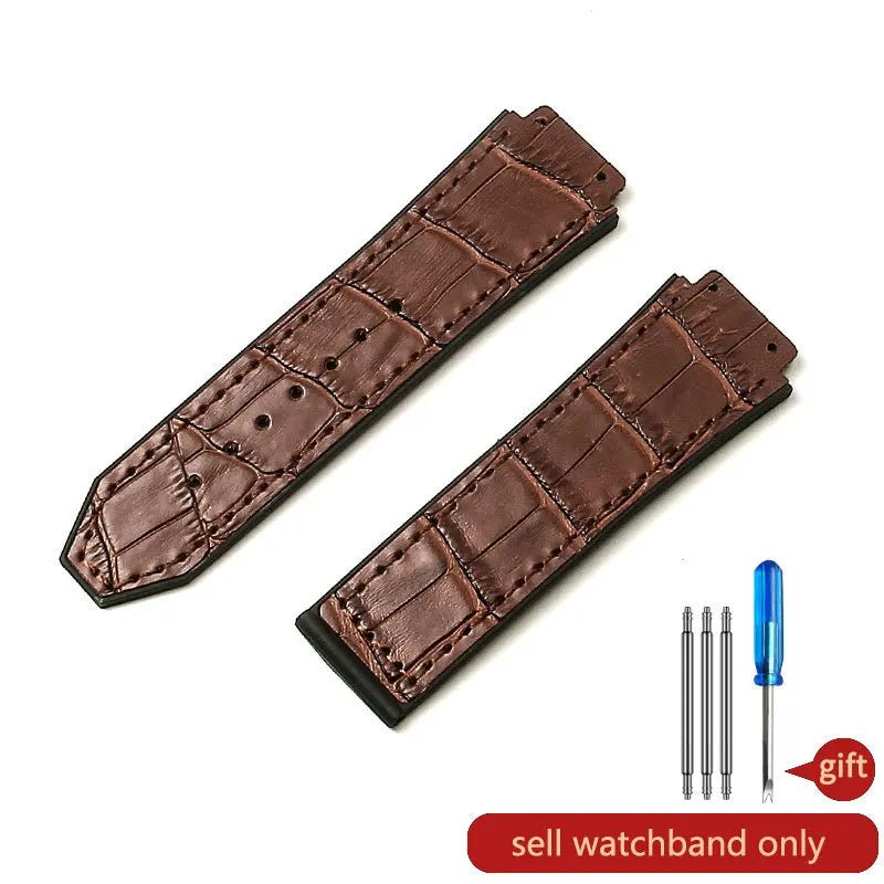 With Tool 19mm Crocodile Pattern Genuine Leather Watchbands for Hublot Yubo Watch Convex Interface Waterproof Accessories