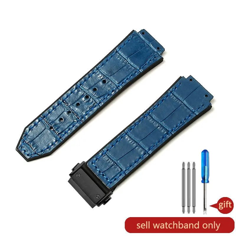 With Tool 19mm Crocodile Pattern Genuine Leather Watchbands for Hublot Yubo Watch Convex Interface Waterproof Accessories