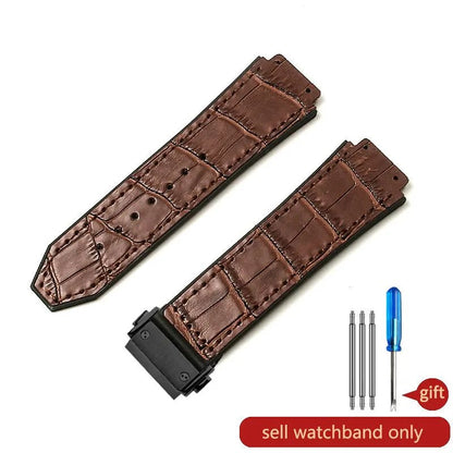 With Tool 19mm Crocodile Pattern Genuine Leather Watchbands for Hublot Yubo Watch Convex Interface Waterproof Accessories