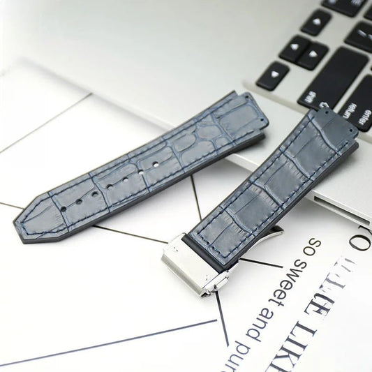 With Tool 19mm Crocodile Pattern Genuine Leather Watchbands for Hublot Yubo Watch Convex Interface Waterproof Accessories