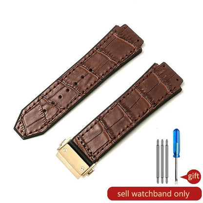 With Tool 19mm Crocodile Pattern Genuine Leather Watchbands for Hublot Yubo Watch Convex Interface Waterproof Accessories