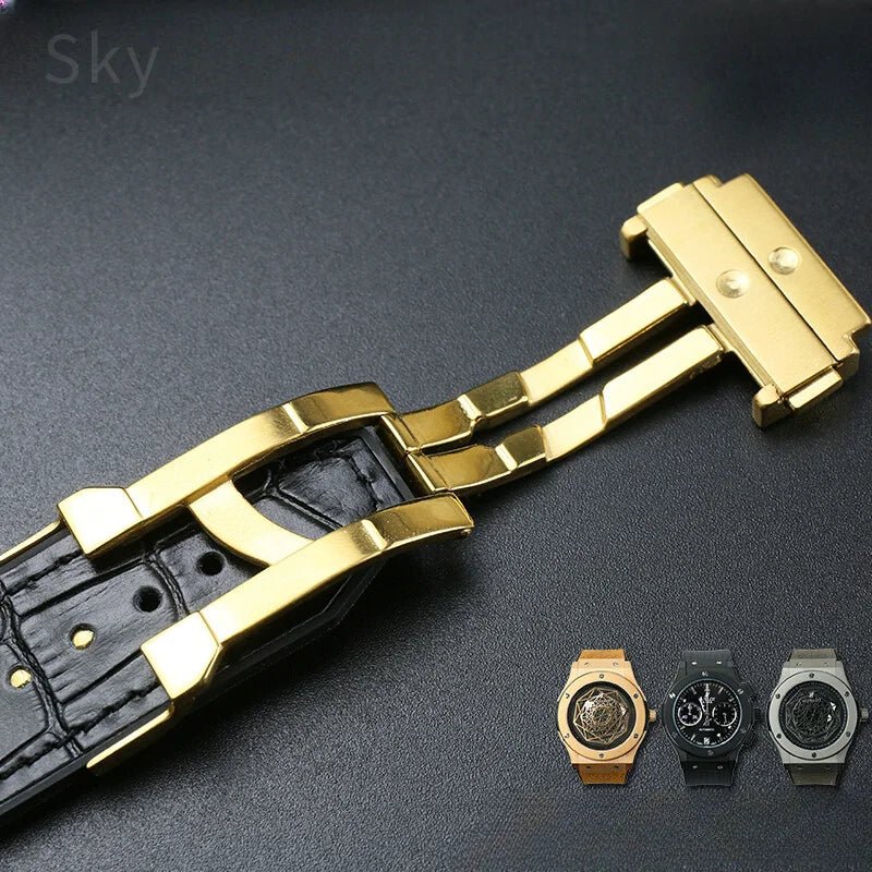 With Tool 19mm Crocodile Pattern Genuine Leather Watchbands for Hublot Yubo Watch Convex Interface Waterproof Accessories