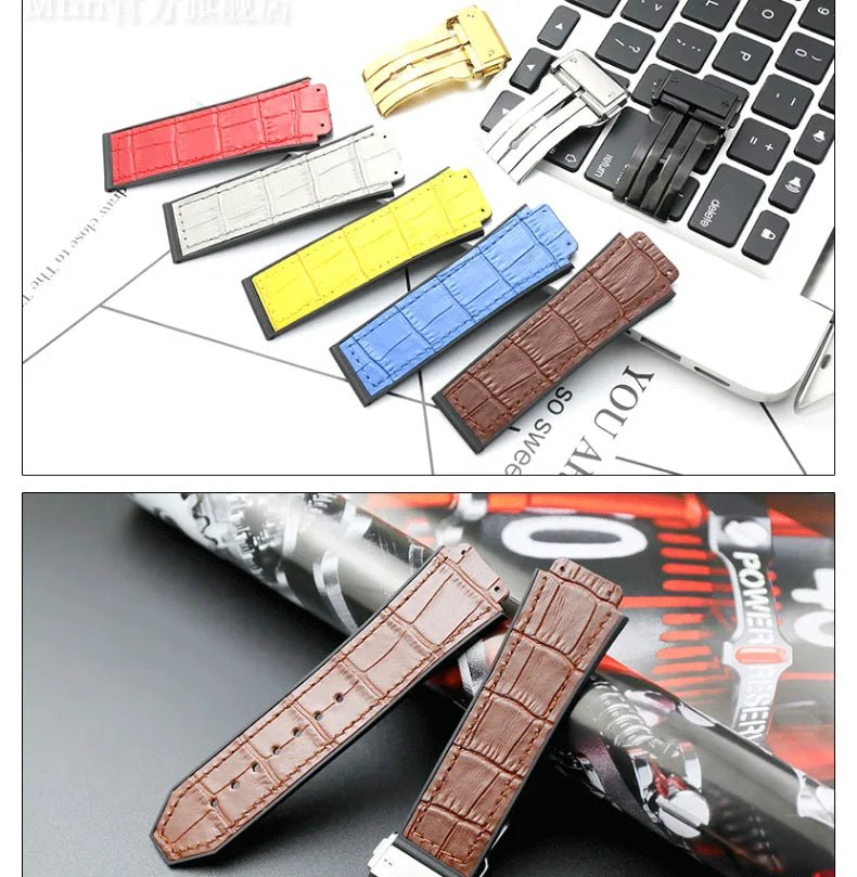 With Tool 19mm Crocodile Pattern Genuine Leather Watchbands for Hublot Yubo Watch Convex Interface Waterproof Accessories