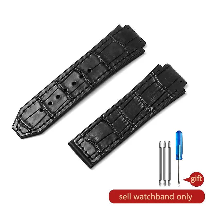 With Tool 19mm Crocodile Pattern Genuine Leather Watchbands for Hublot Yubo Watch Convex Interface Waterproof Accessories