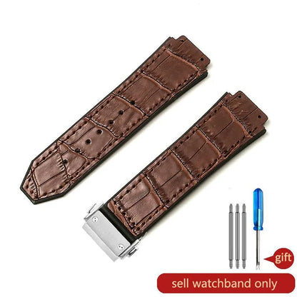 With Tool 19mm Crocodile Pattern Genuine Leather Watchbands for Hublot Yubo Watch Convex Interface Waterproof Accessories